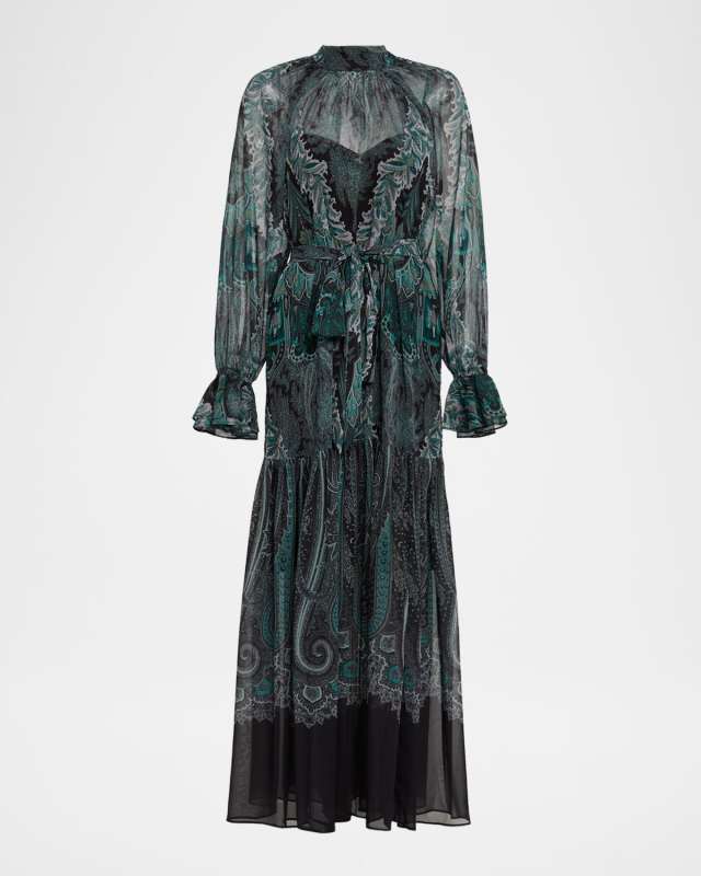 Connell Tiered Paisley-Print Maxi Dress